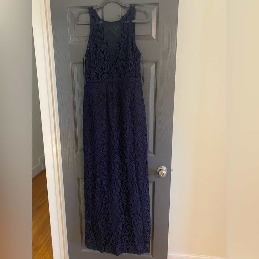 Jcrew lace navy maxi dress. Size 10.